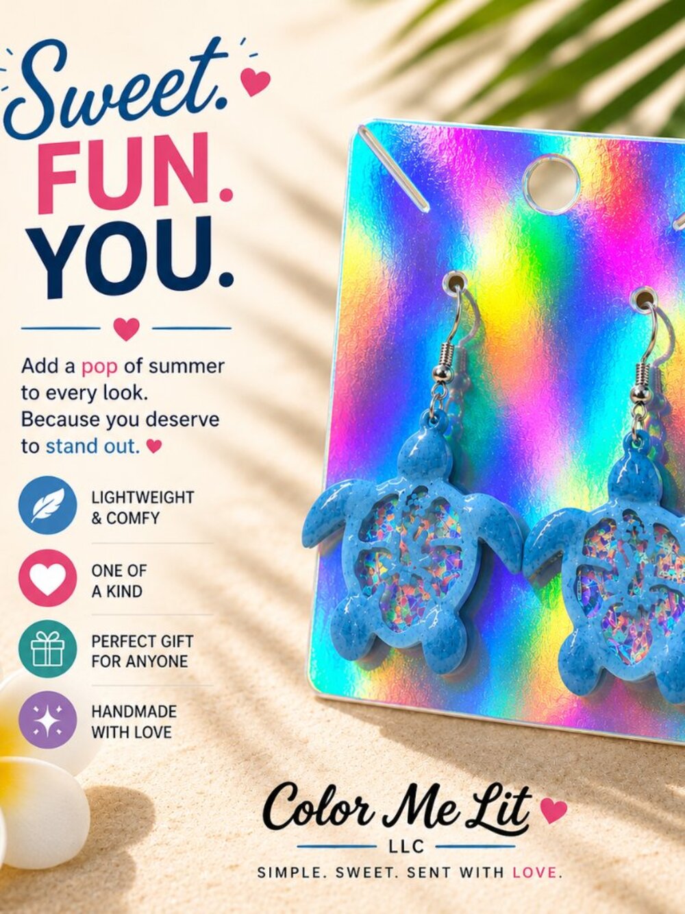 Blue Glitter Sea Turtle Earrings